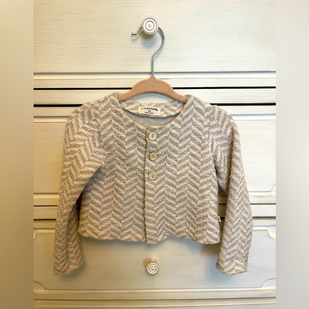1 + In the Family Brown & White Herringbone Button-Up Sweater. Like New! 12 mo.